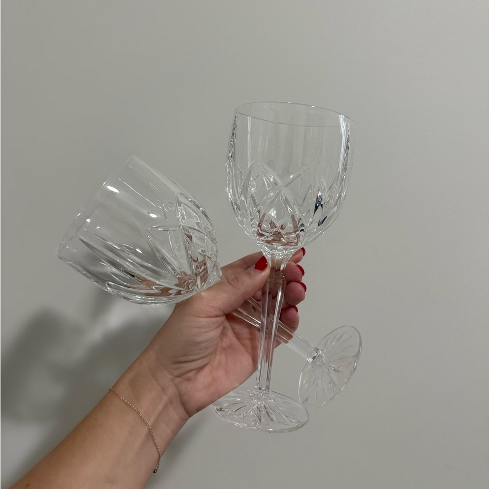 Set of 2 Marquis Waterford Brookside Crystal Cut Goblets / Wine Glasses